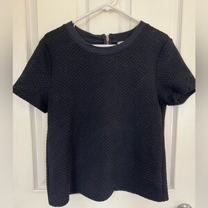 Tulle Black Textured Short Sleeve Top Zipper Back Structured Knit Size L